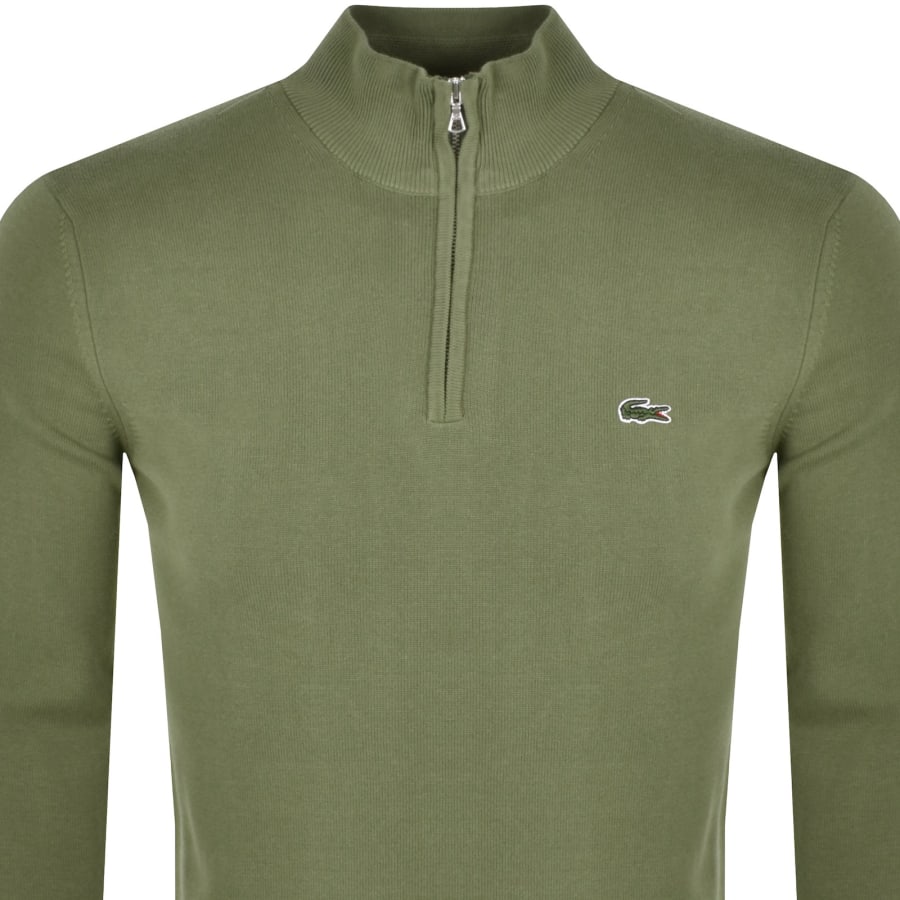 Lacoste Half Zip Logo Knit Jumper Khaki